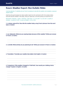 Free Weather Template in French for Class 4 Students | BookFlik