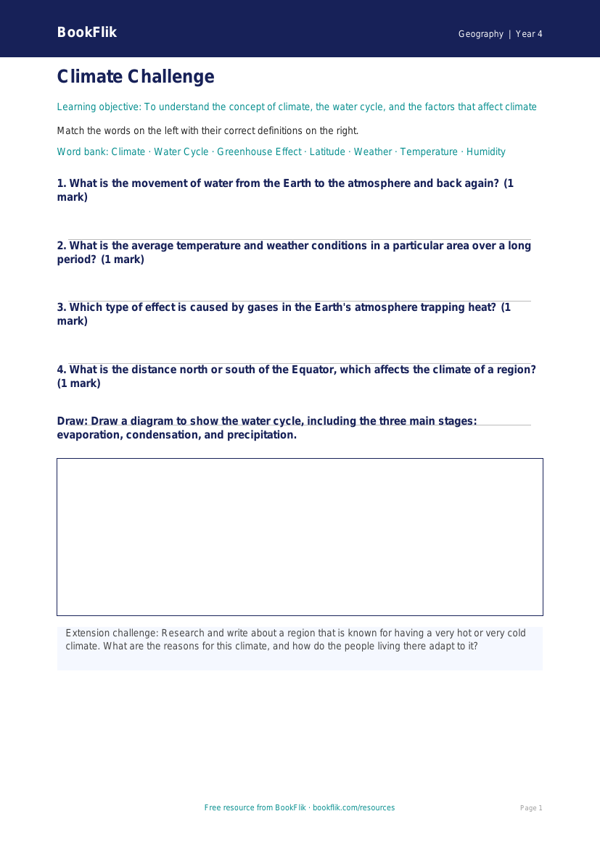 Geography climate activity sheet class 4 core worksheet preview — Geography Climate