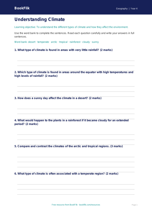 Geography climate worksheet class 4 core worksheet preview — Geography Climate