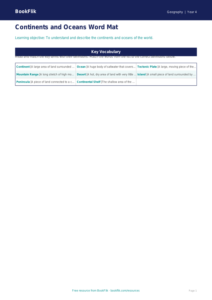 Free Continents And Oceans Word Mat | Class 4 | Geography | BookFlik