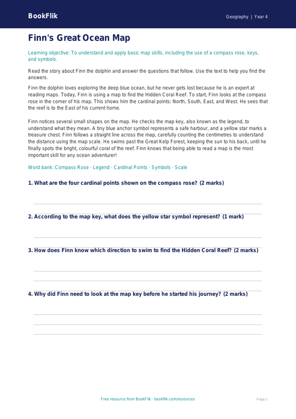 Free Map Skills Comprehension | Class 4 | Geography | BookFlik worksheet preview — Geography Map Skills