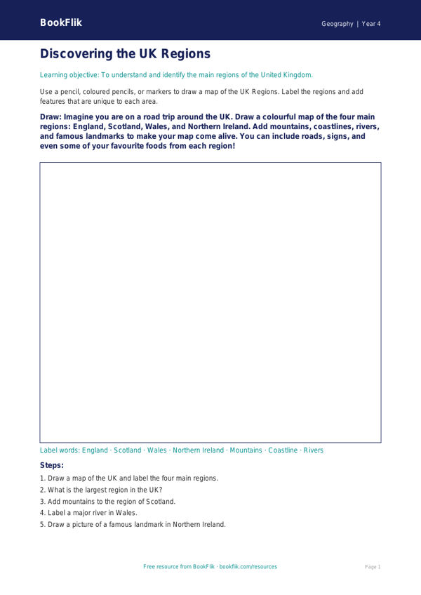 Class 4 Geography: Understanding the Regions of the UK | BookFlik worksheet preview — Geography Uk Regions