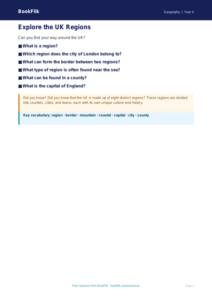 UK Regions and Geography Worksheet | Class 4 | CBSE Curriculum | BookFlik