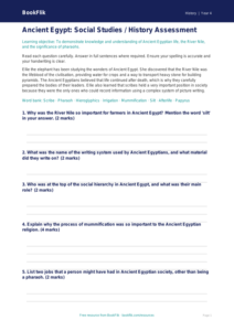 Free Ancient Egypt Assessment | Class 4 | Social Studies / History | BookFlik
