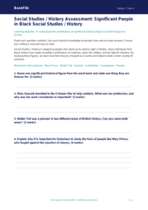 Social Studies / History black history assessment class 4 core