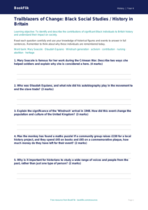 Social Studies / History black history worksheet class 4 core