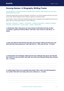 Free Black History Writing Frame | Class 4 | Social Studies / History | BookFlik