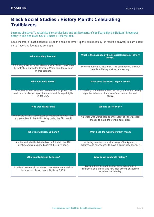 Black History Month Educational Resource | Class 4 Social Studies | BookFlik worksheet preview — History Black History Month