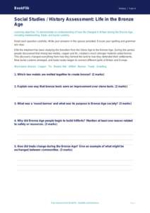 Free Bronze Age Assessment | Class 4 | Social Studies / History | BookFlik