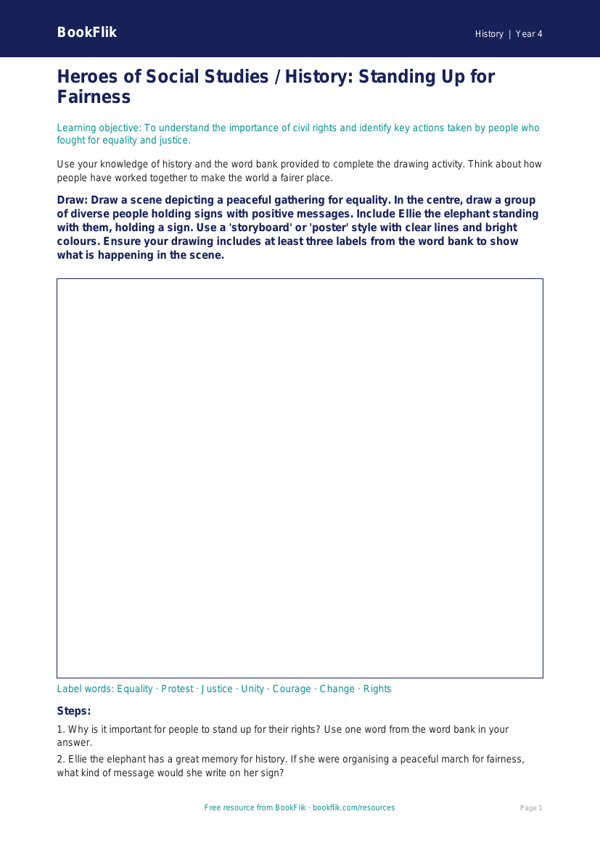 Free Civil Rights Drawing Sheet | Class 4 | Social Studies / History | BookFlik worksheet preview — History Civil Rights