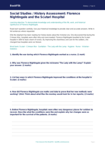 Free Florence Nightingale Assessment | Class 4 | Social Studies / History | BookFlik