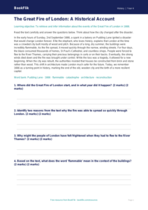 Great Fire of London Comprehension Class 4 | CBSE History Worksheet
