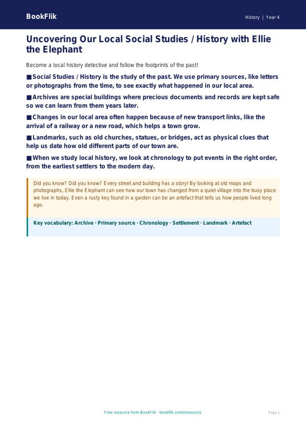 Social Studies / History local history poster class 4 core worksheet preview — History Local History