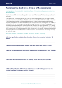 Social Studies / History remembrance day comprehension class 4 core