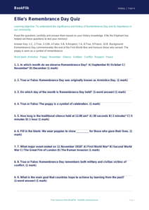 Free Remembrance Day Quiz | Class 4 | Social Studies / History | BookFlik