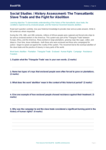 Free Slavery Assessment | Class 4 | Social Studies / History | BookFlik