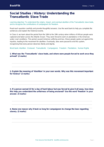 Free Slavery Worksheet | Class 4 | Social Studies / History | BookFlik
