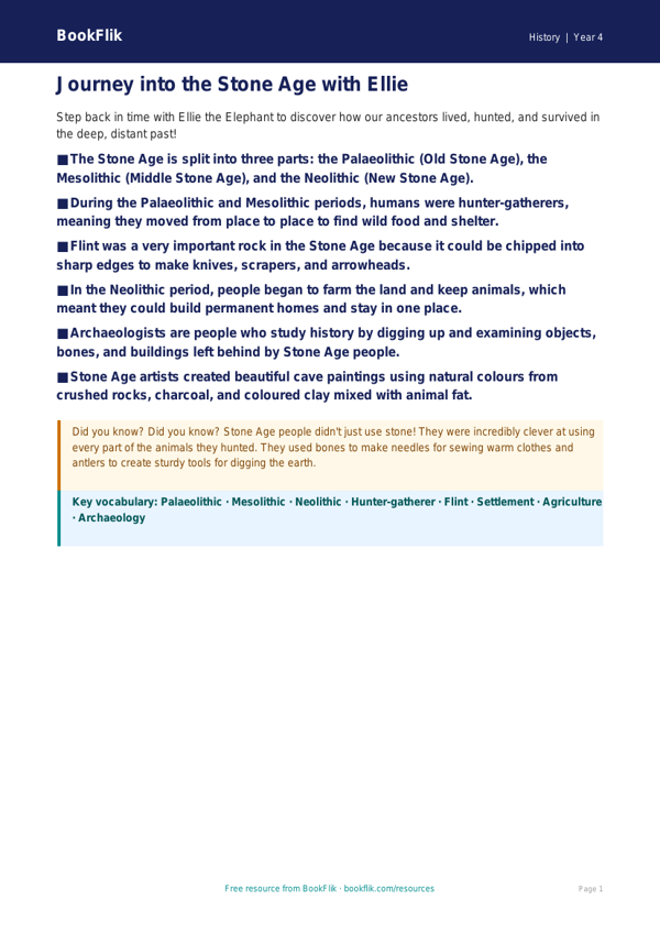 Free Stone Age Poster | Class 4 | Social Studies / History | BookFlik worksheet preview — History Stone Age