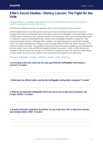 Free Suffragettes Comprehension | Class 4 | Social Studies / History | BookFlik