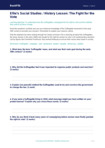 Social Studies / History suffragettes worksheet class 4 core