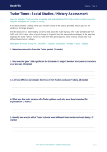 Tudors History Worksheet for Class 4 | CBSE Social Studies | BookFlik