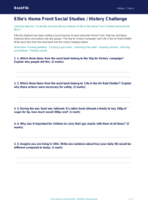 Social Studies / History ww2 activity sheet class 4 core