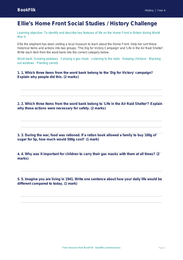 Social Studies / History ww2 activity sheet class 4 core worksheet preview — History Ww2