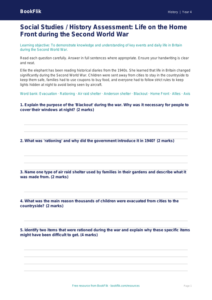 Social Studies / History ww2 assessment class 4 core