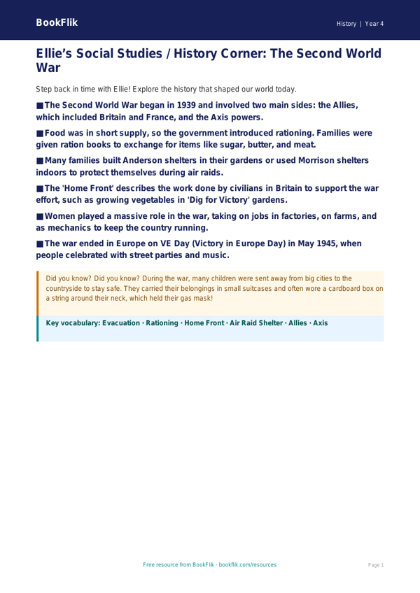 Social Studies / History ww2 poster class 4 core worksheet preview — History Ww2