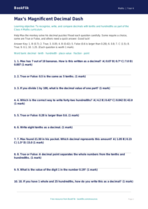 Free Decimals Quiz for Class 4 Students | Maths | BookFlik