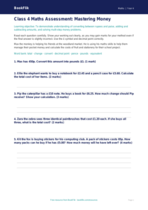 Free Money Assessment for Class 4 Maths | BookFlik