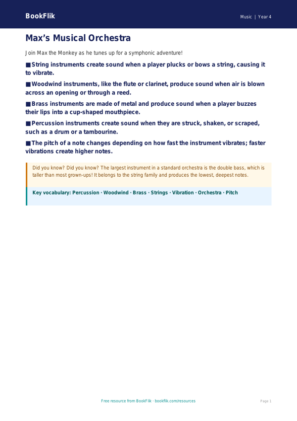 Free Instruments Poster | Class 4 | Music | BookFlik worksheet preview — Music Instruments