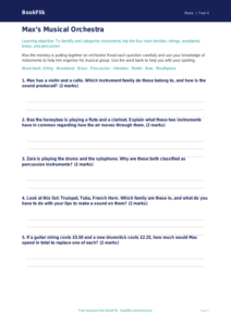 Free Musical Instruments Worksheet | Class 4 | Music | BookFlik