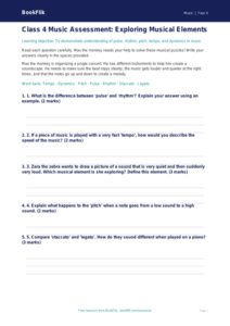 Free Musical Elements Assessment | Class 4 | Music | BookFlik