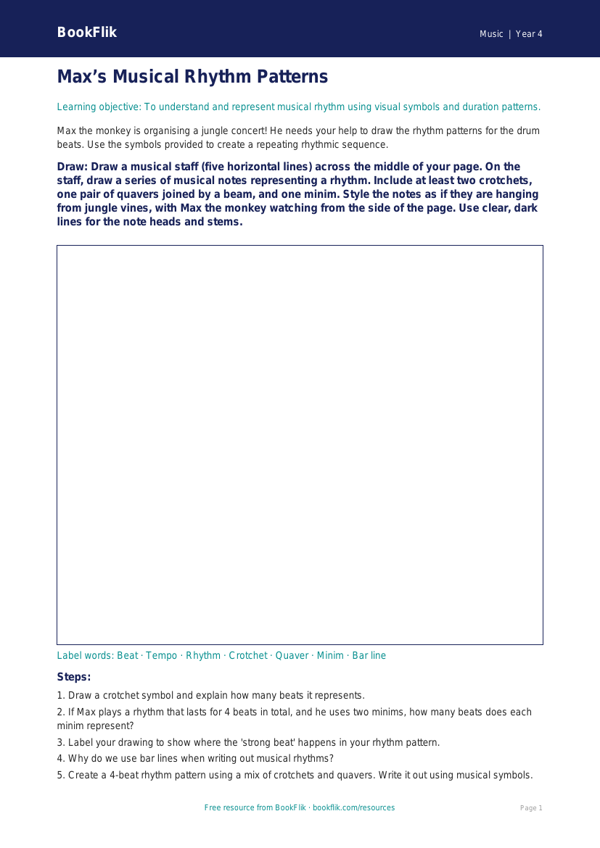Music rhythm drawing sheet class 4 core worksheet preview — Music Rhythm