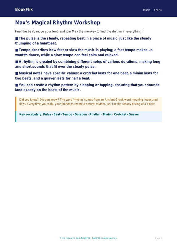 Free Rhythm Poster | Class 4 | Music | BookFlik worksheet preview — Music Rhythm