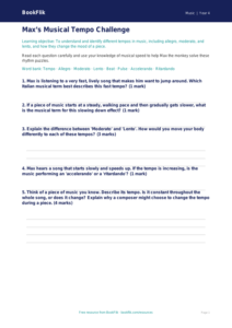 Free Tempo Worksheet | Class 4 Music | CBSE / NCERT | BookFlik