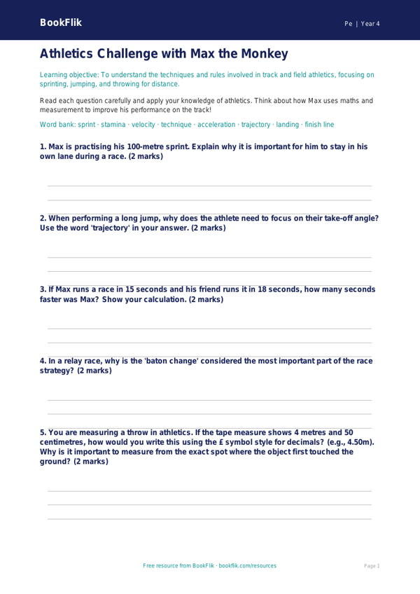 Pe athletics worksheet class 4 core worksheet preview — Pe Athletics