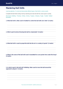 Ball Skills Activity Sheet for Class 4 | Free Download | BookFlik