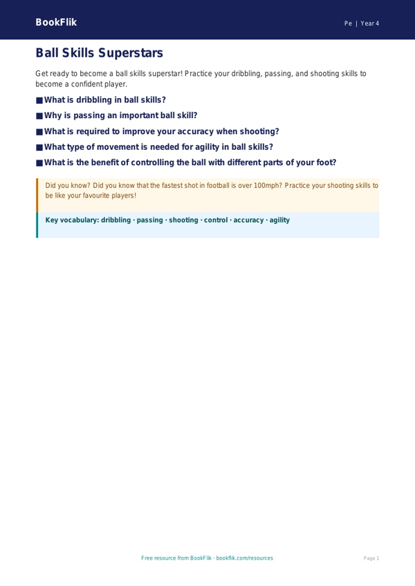 Free Ball Skills Poster | Class 4 Physical Education | BookFlik worksheet preview — Pe Ball Skills