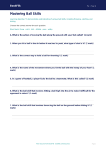 Free Ball Skills Worksheet for Class 4 | Physical Education | BookFlik