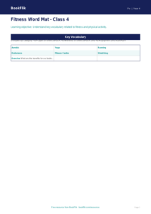 Free Fitness Word Mat for Class 4 | Physical Education | BookFlik