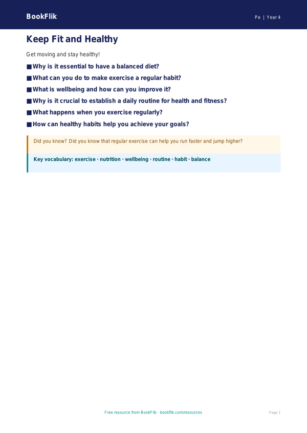 Free Health and Fitness Poster for Class 4 Students | BookFlik CBSE worksheet preview — Pe Health And Fitness