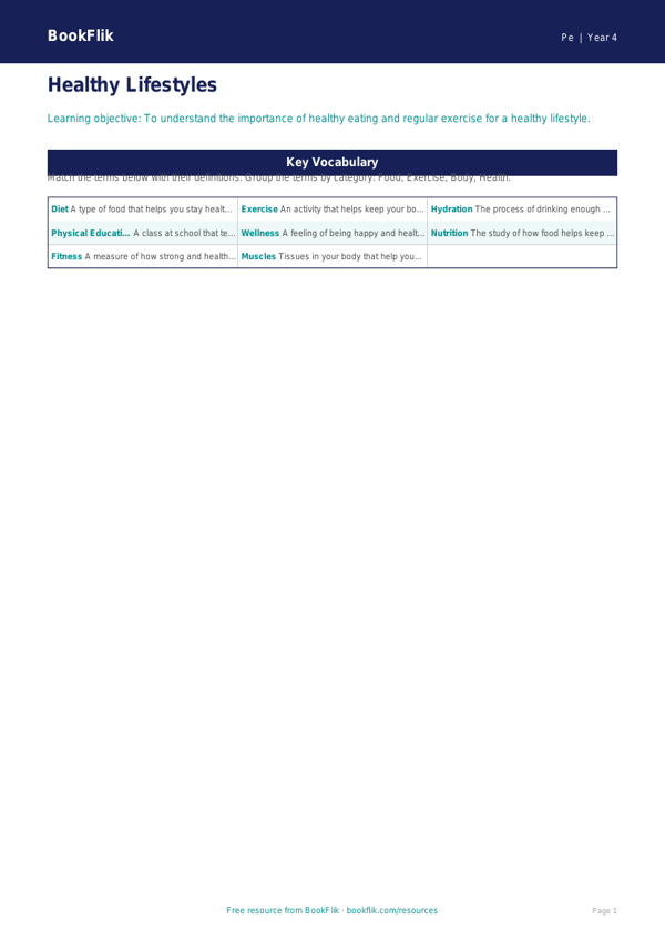 Free Health and Fitness Word Mat for Class 4 | CBSE | BookFlik worksheet preview — Pe Health And Fitness