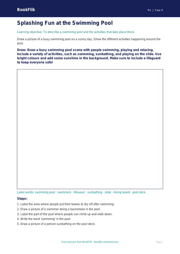 Free Swimming Drawing Sheet for Class 4 Students | BookFlik worksheet preview — Pe Swimming