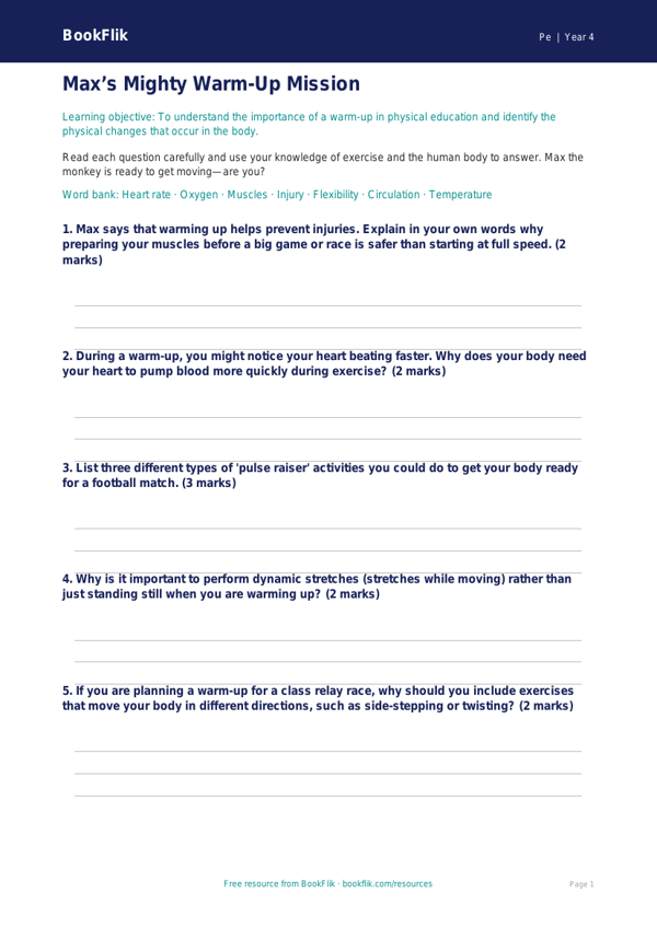 Pe warm up worksheet class 4 core worksheet preview — Pe Warm Up