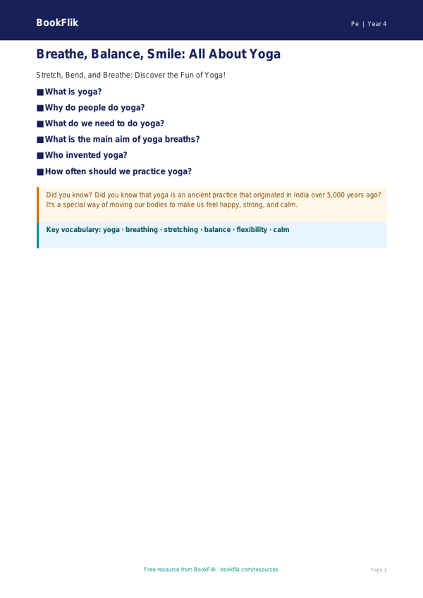 Free Yoga Poster for Class 4 Students | BookFlik worksheet preview — Pe Yoga
