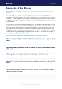 Free Growing Up Comprehension | Class 4 | Life Skills | BookFlik