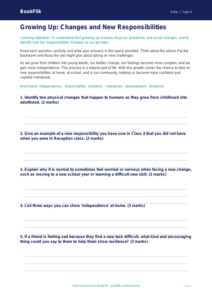 Free Growing Up Worksheet | Class 4 | Life Skills | BookFlik