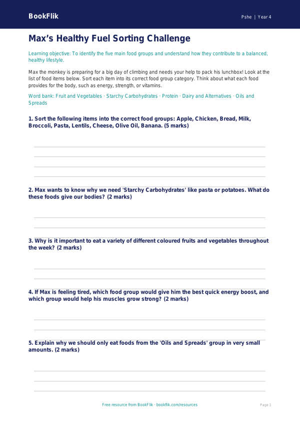 Free Healthy Eating Activity Sheet | Class 4 | Life Skills | BookFlik worksheet preview — Pshe Healthy Eating